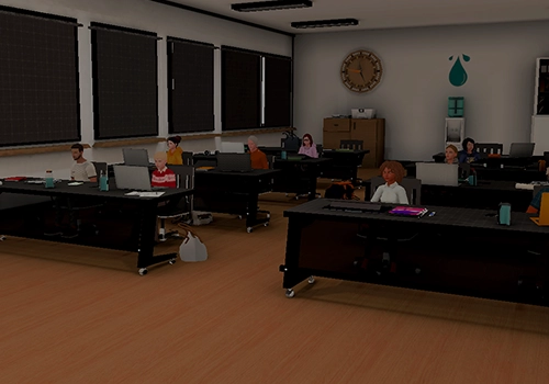 Simli VR auditorium with jury and audience